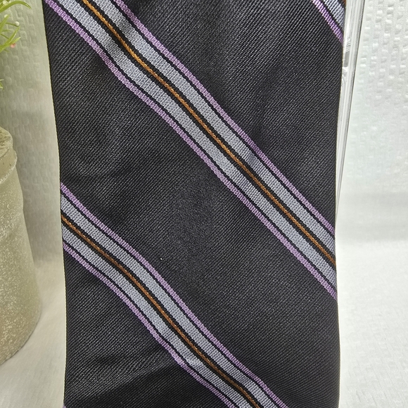 Zianetti Itailian Silk Tie Black Woth Blue Purple Diagonal Stripe Mens EUC - Picture 2 of 6